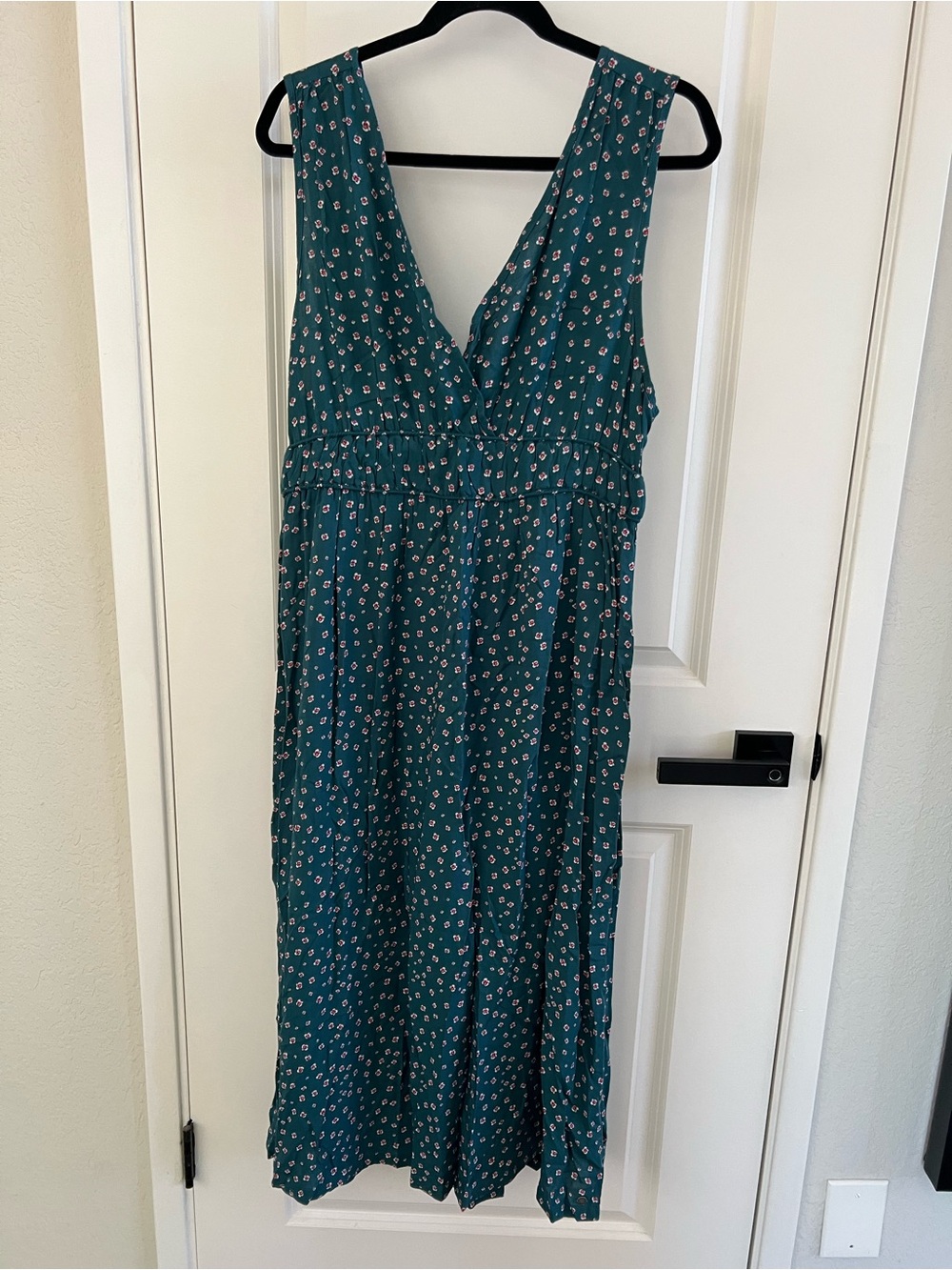 Roxy Teal Floral V‑Neck Midi Dress